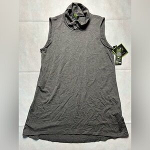 PURE essence soft rayon knit sleeve less turtle neck charcoal grey size S NWT